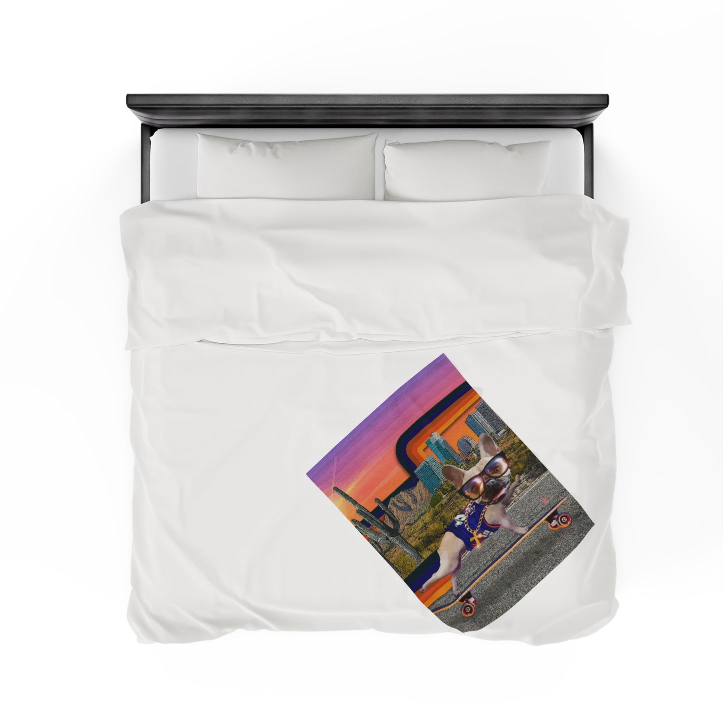 Frenchie Skating Phoenix - Velveteen Plush Blanket