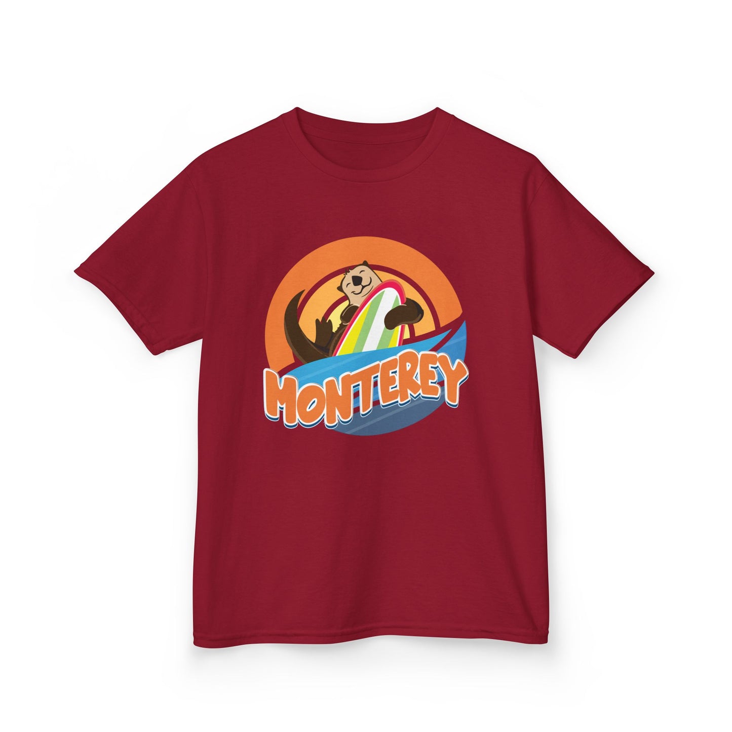 Monterey, California - Surfboard Sea Otter — Kid's Graphic T-shirt