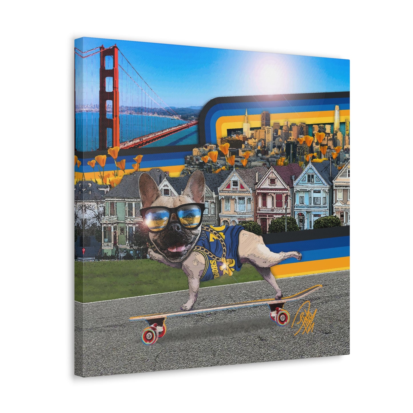 Frenchie Skating San Francisco - Canvas Gallery Wraps