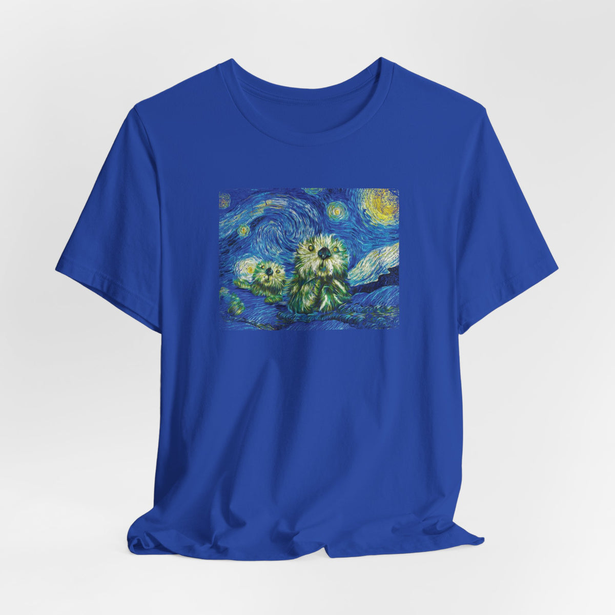 Starry Monterey Night Sea Otters T‑Shirt — Van Gogh Style Floral Tee