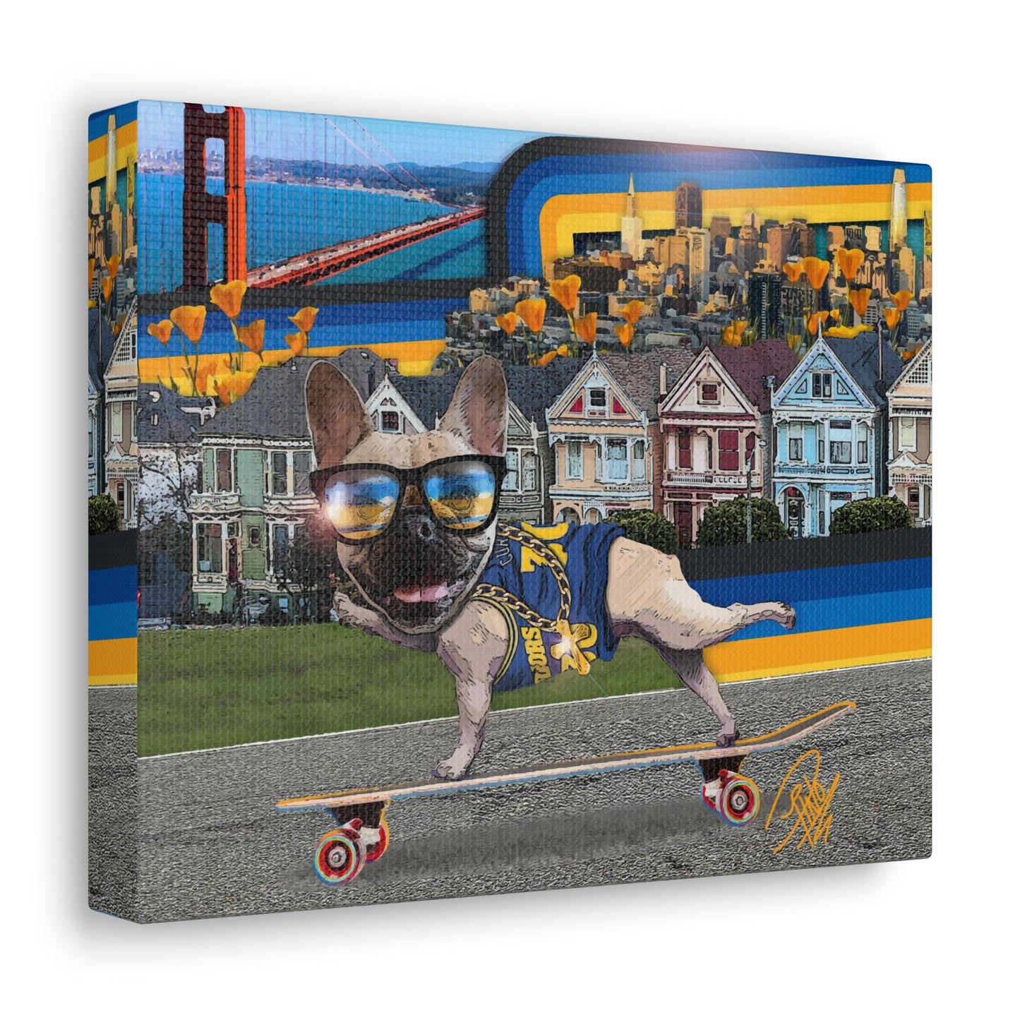 Frenchie Skating San Francisco - Canvas Gallery Wraps