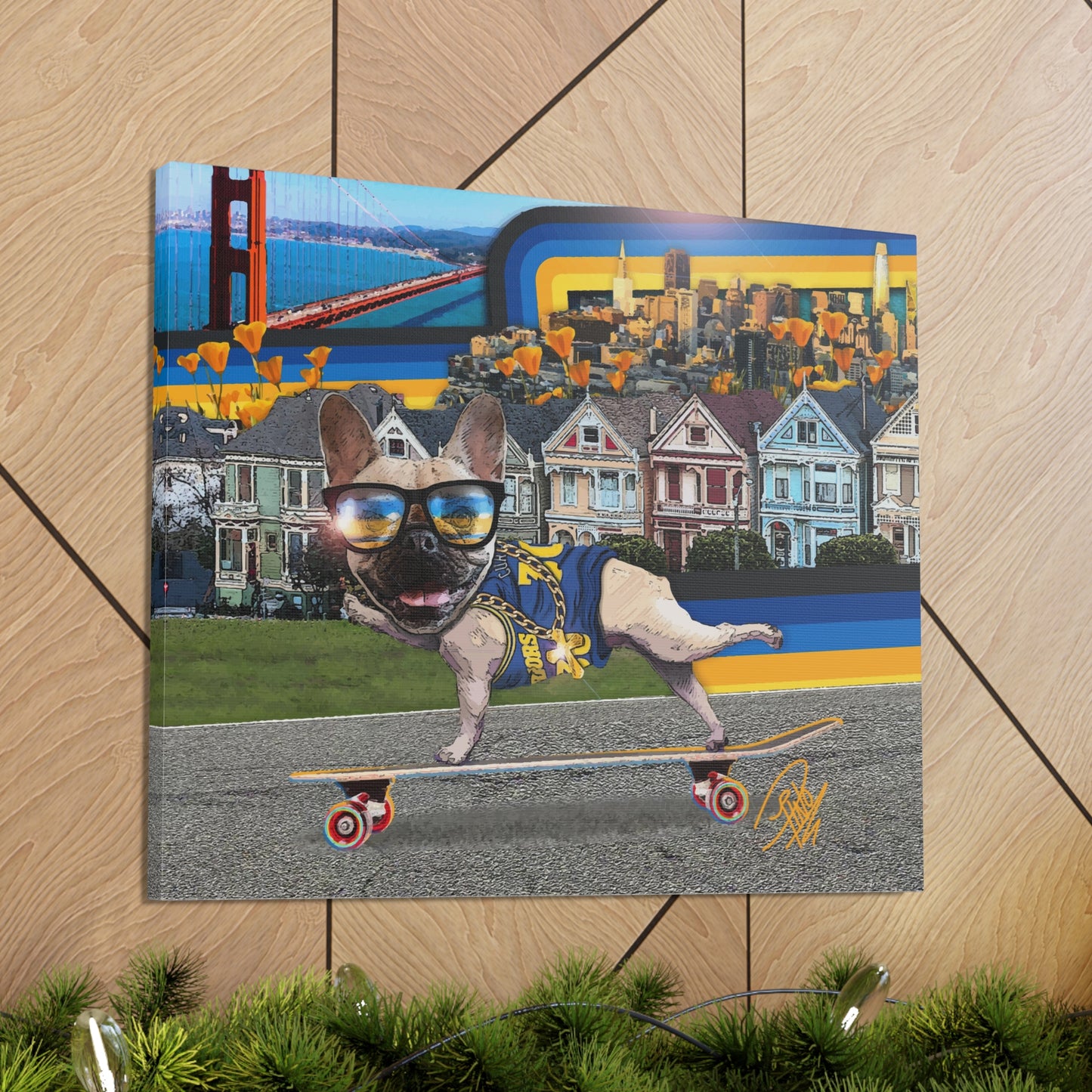 Frenchie Skating San Francisco - Canvas Gallery Wraps