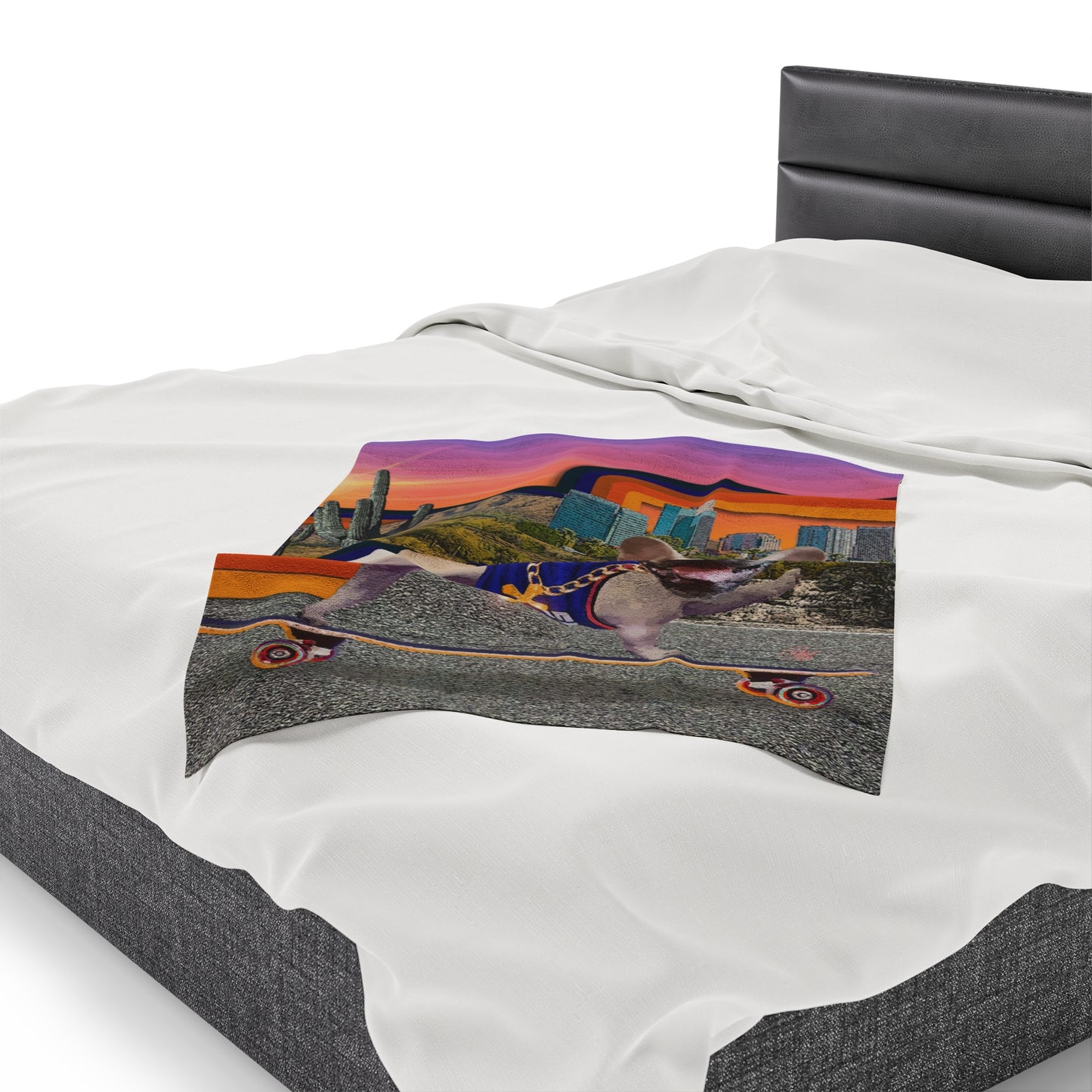 Frenchie Skating Phoenix - Velveteen Plush Blanket