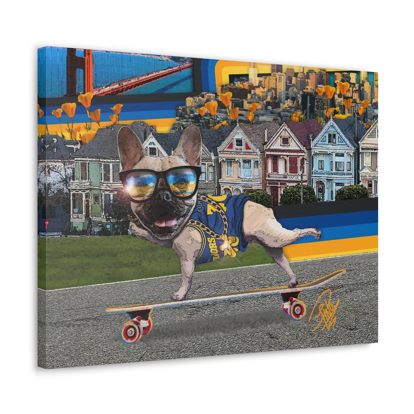 Frenchie Skating San Francisco - Canvas Gallery Wraps