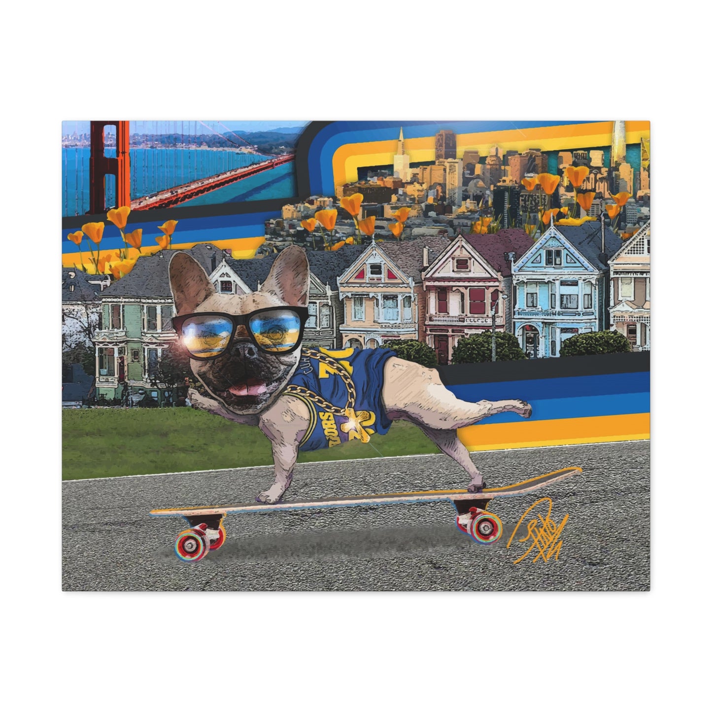 Frenchie Skating San Francisco - Canvas Gallery Wraps