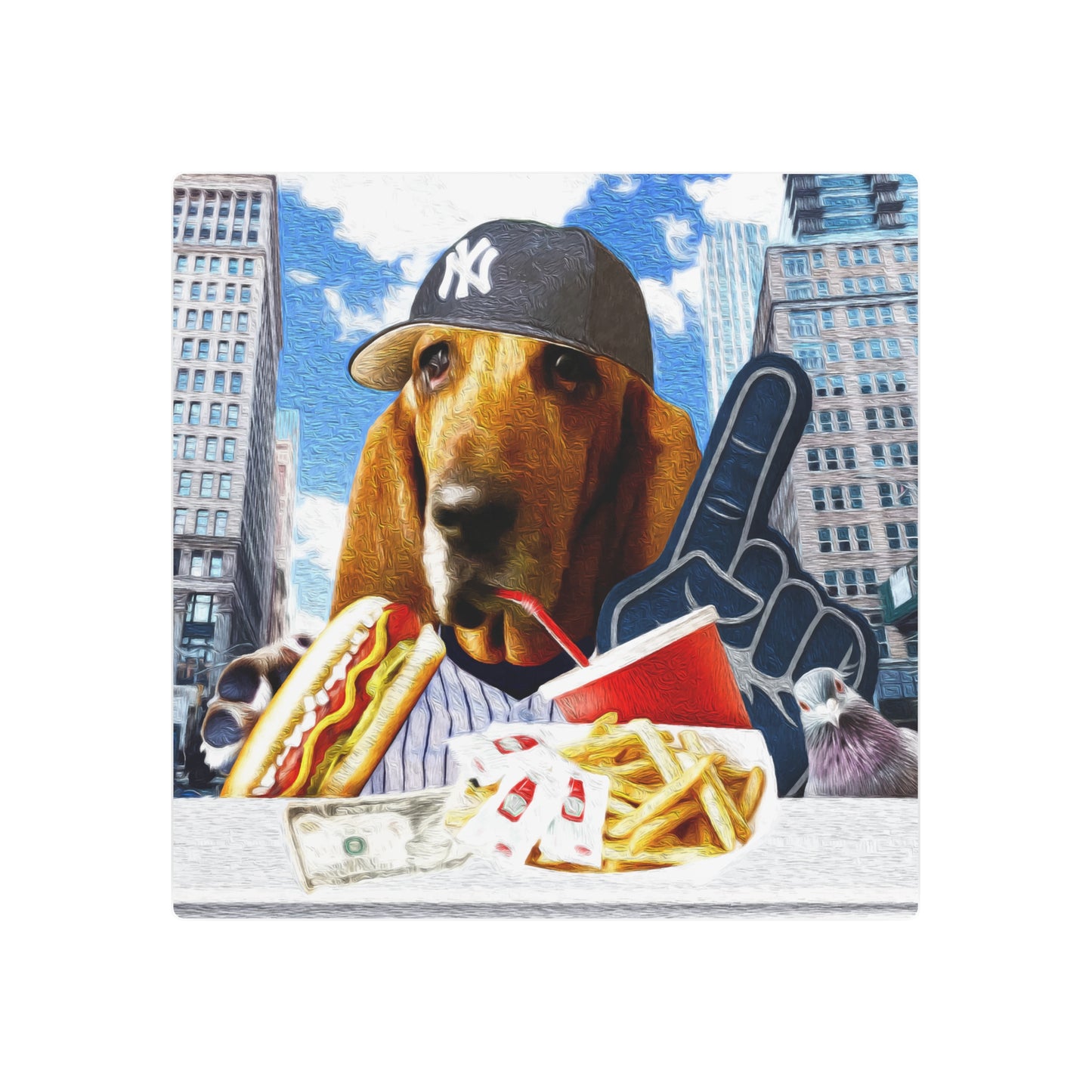 Basset Eating American Fast Food - Metal Art Sign