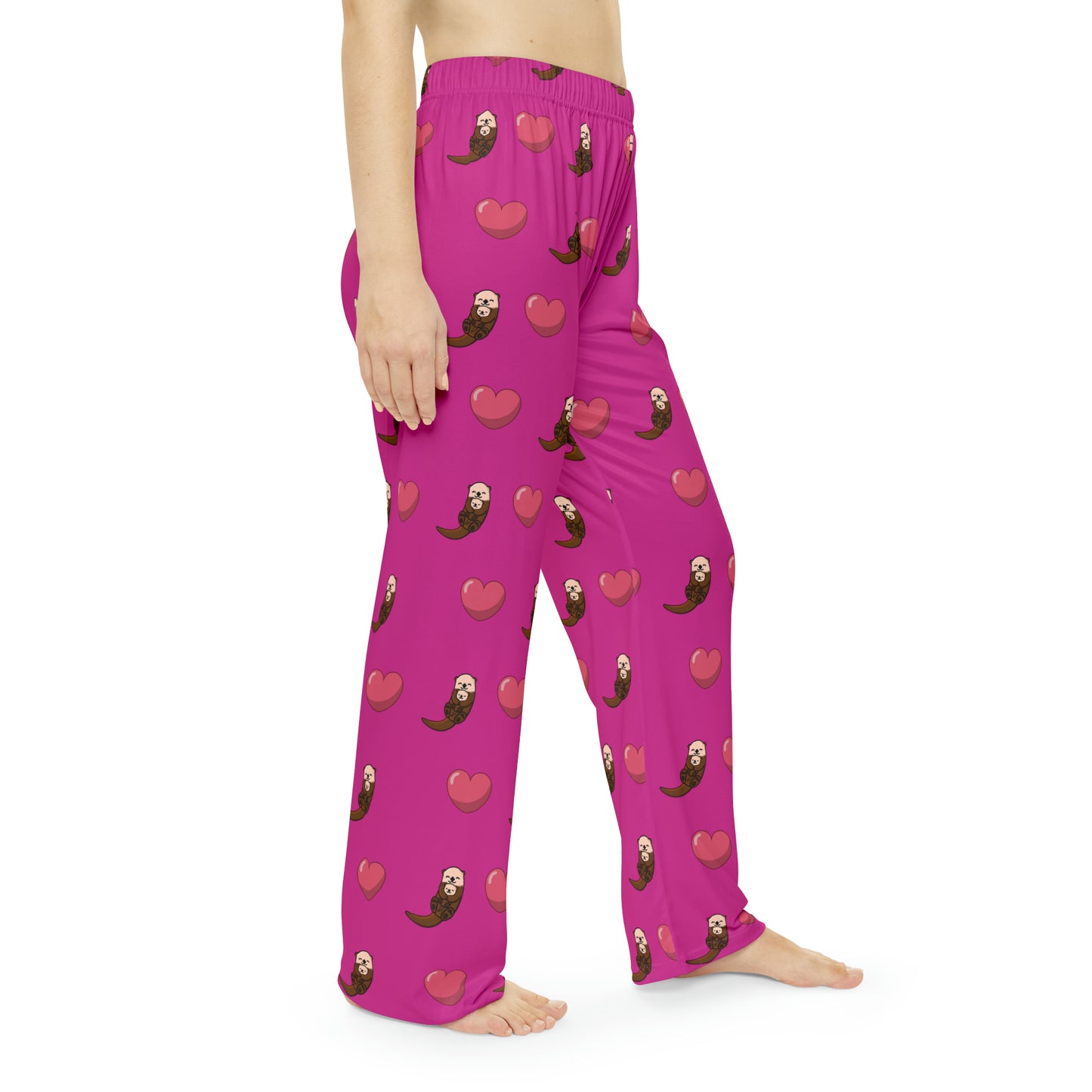 Otters & Hearts (pink) - Women's Pajama Pants (AOP)