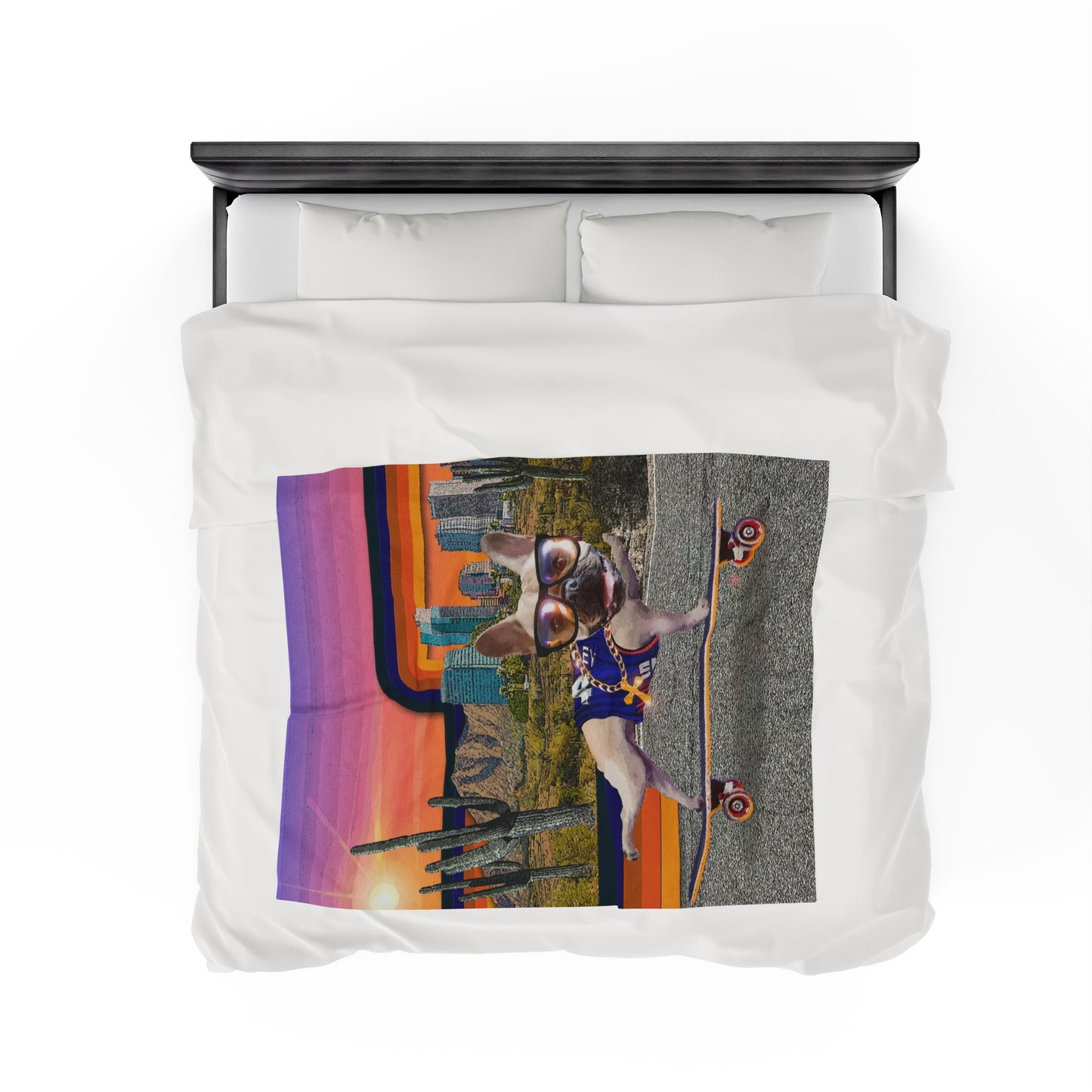 Frenchie Skating Phoenix - Velveteen Plush Blanket
