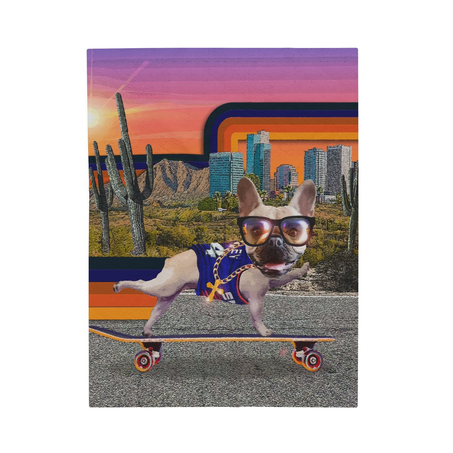 Frenchie Skating Phoenix - Velveteen Plush Blanket