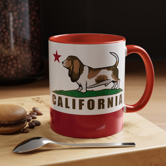 California Flag Basset Hound Mug - Perfect for Dog Lovers, Coffee Enthusiasts, Gifts, Home Decor, and More