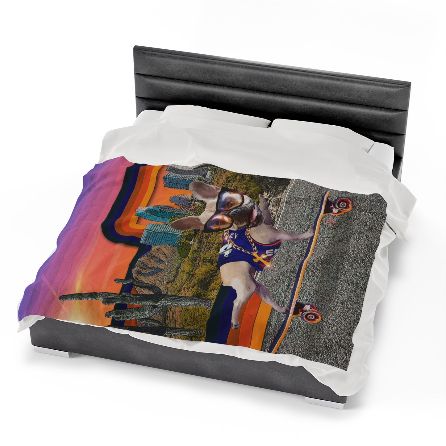 Frenchie Skating Phoenix - Velveteen Plush Blanket