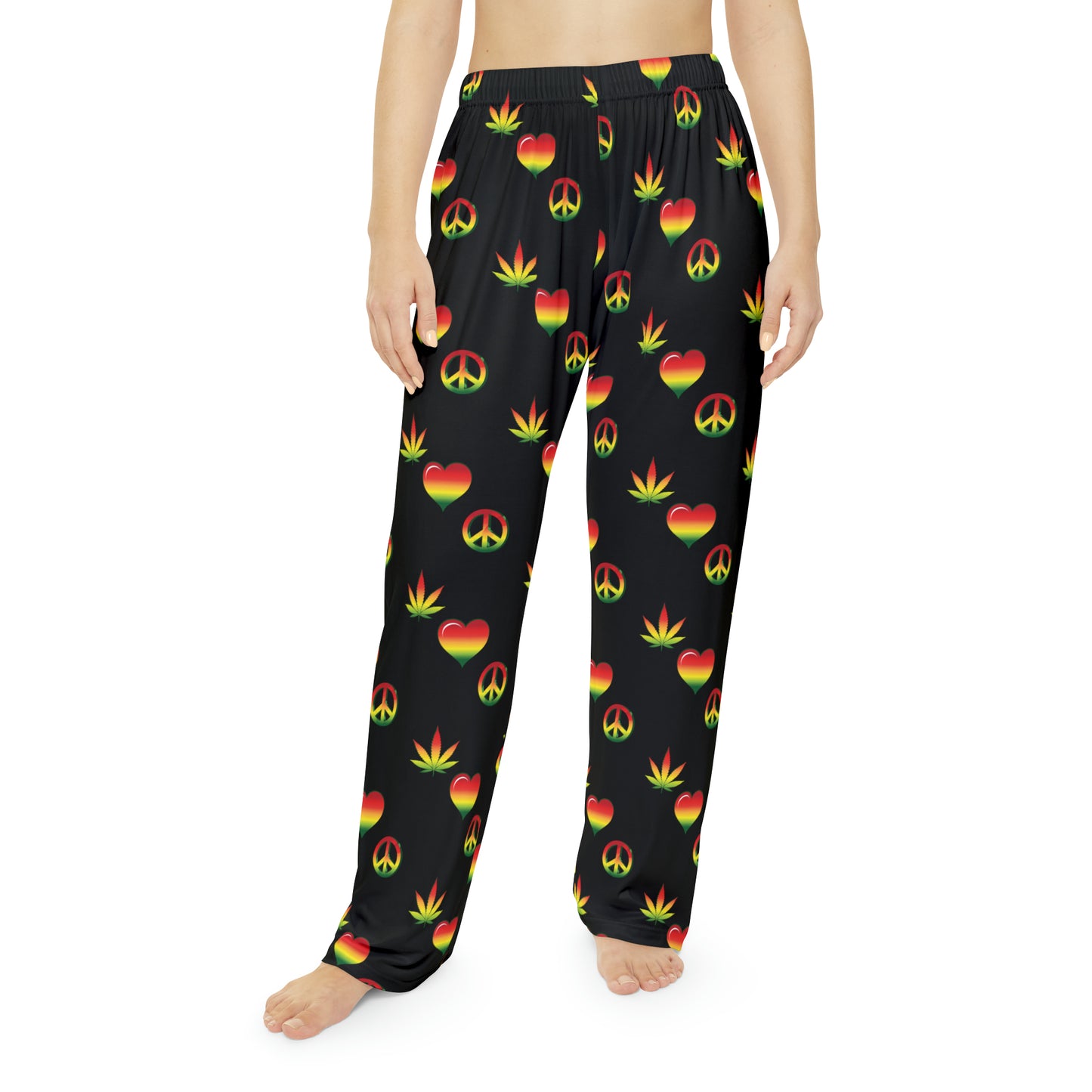 Peace, Love & Cannabis (in black) - Women's Pajama Pants (AOP)