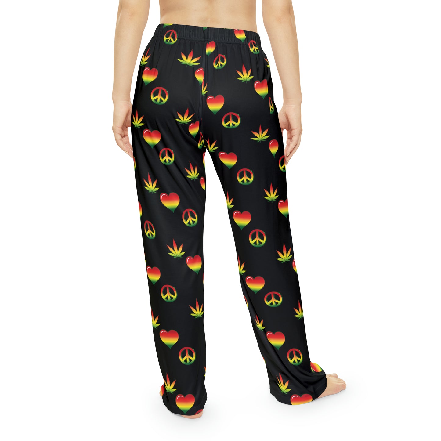 Peace, Love & Cannabis (in black) - Women's Pajama Pants (AOP)