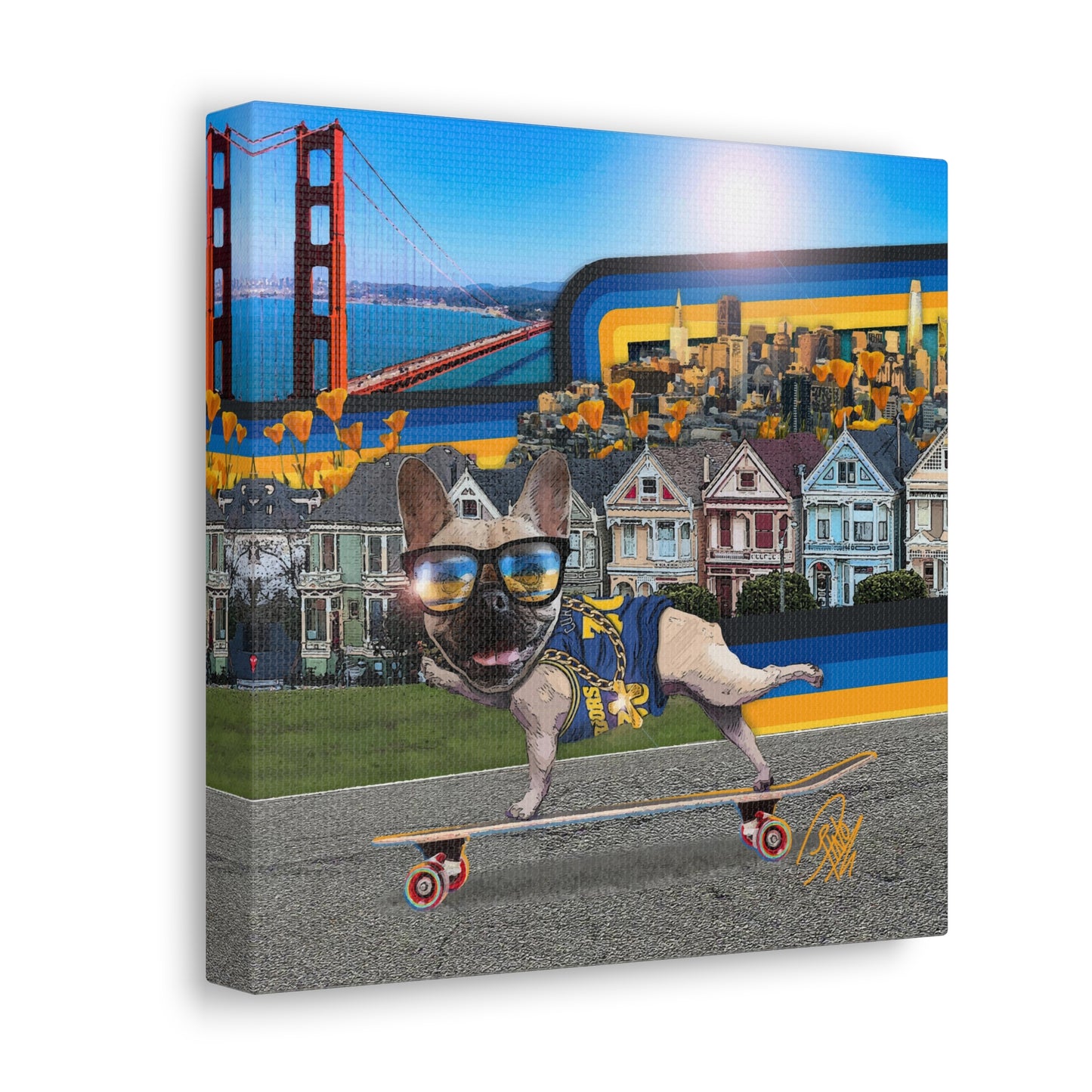 Frenchie Skating San Francisco - Canvas Gallery Wraps