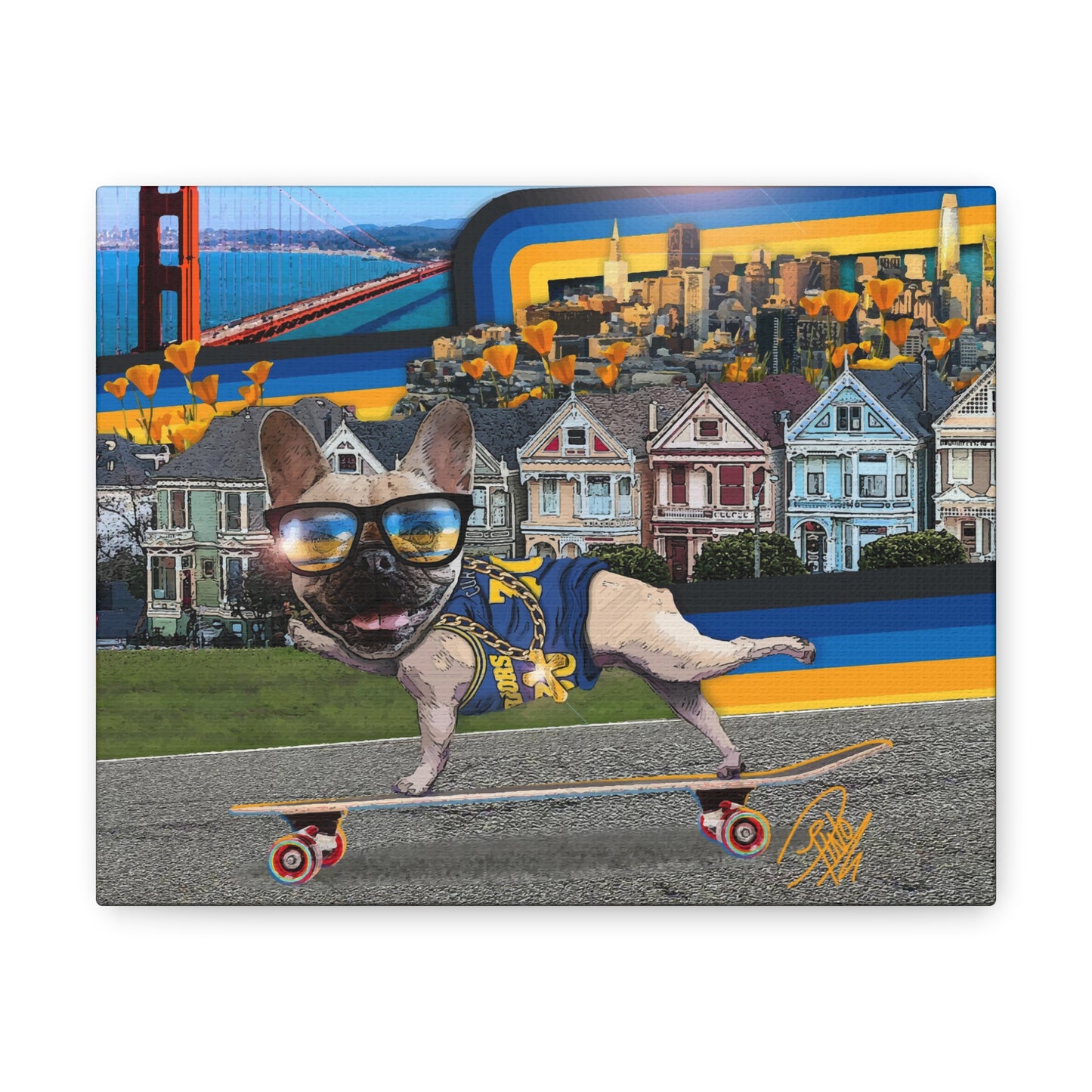 Frenchie Skating San Francisco - Canvas Gallery Wraps