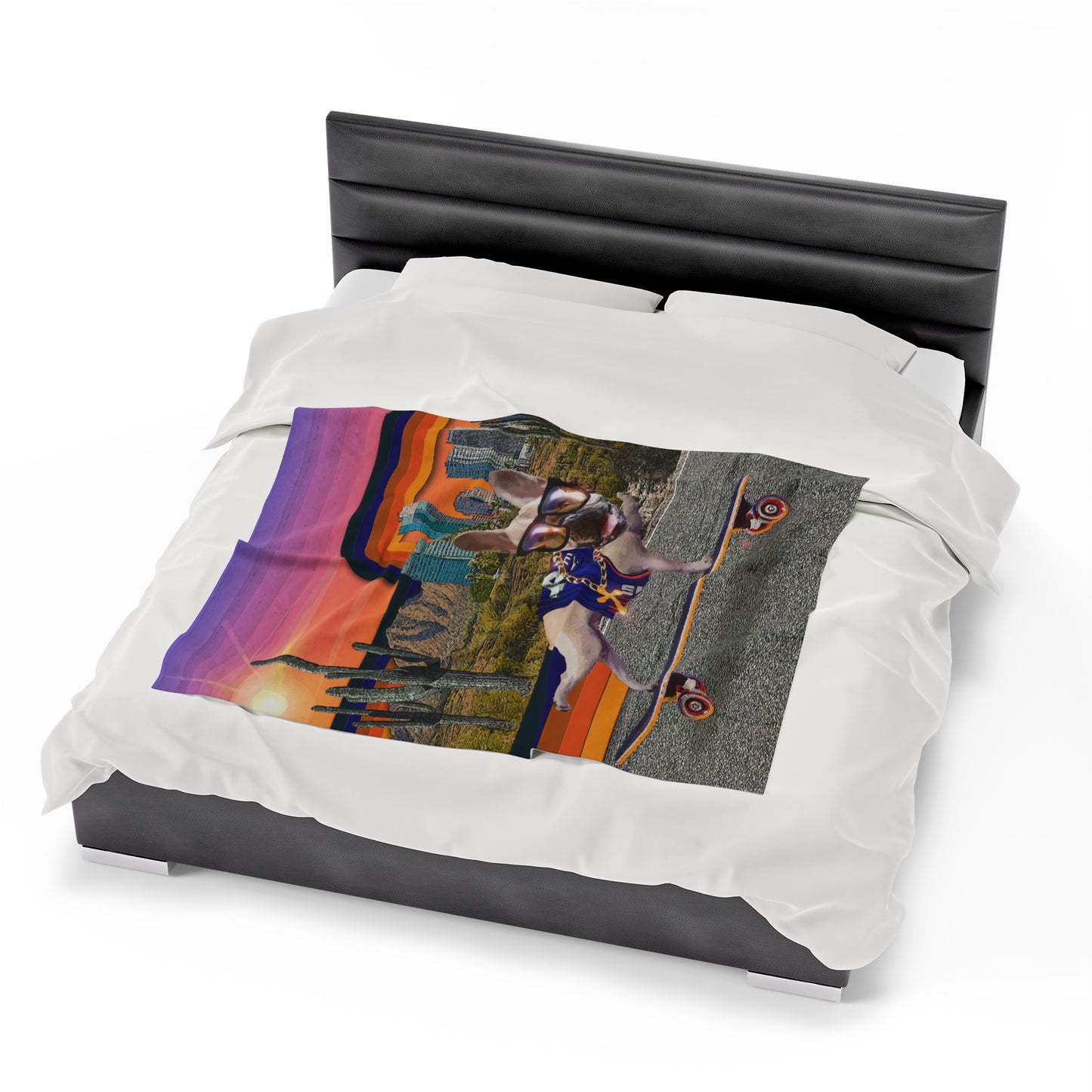 Frenchie Skating Phoenix - Velveteen Plush Blanket