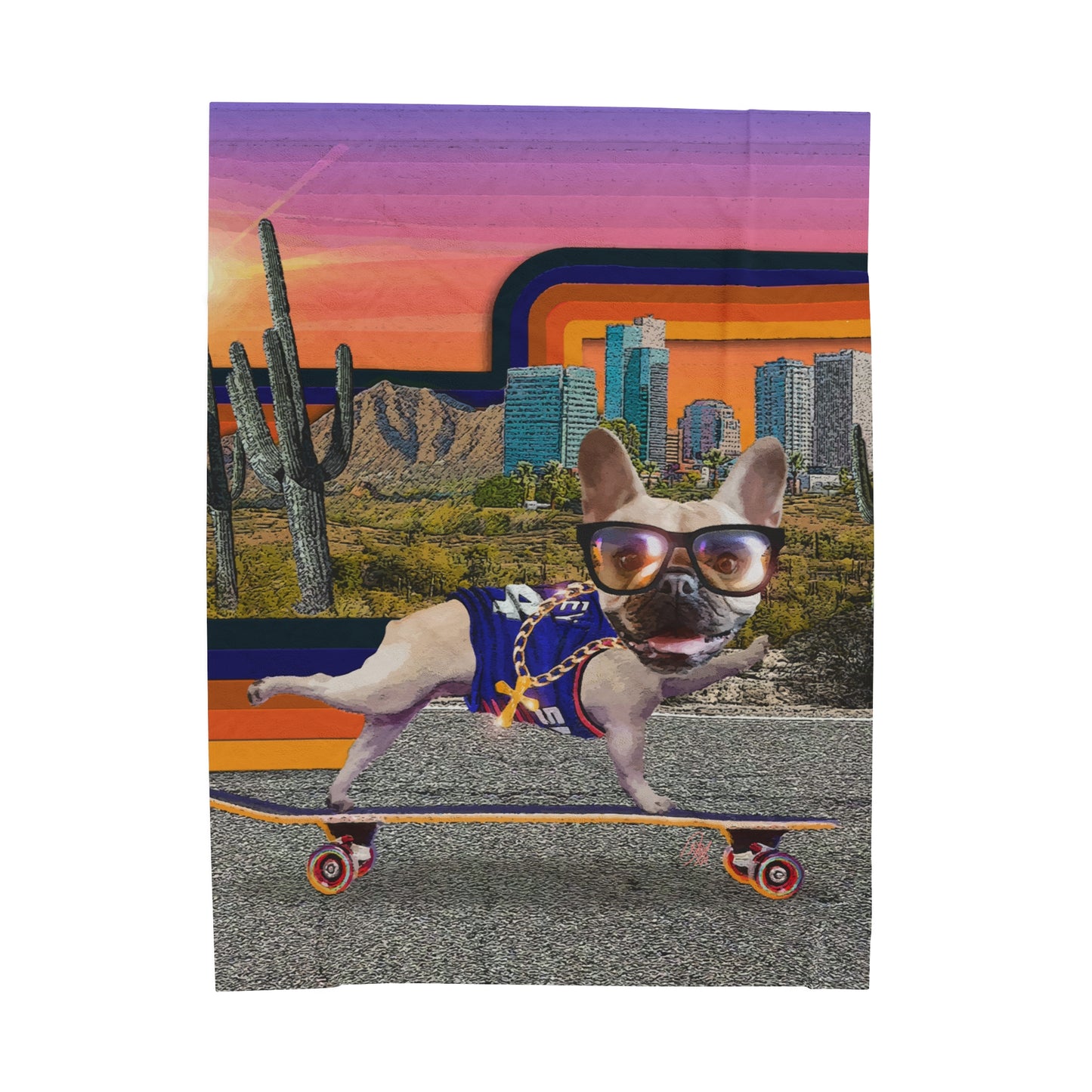 Frenchie Skating Phoenix - Velveteen Plush Blanket