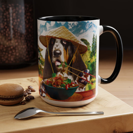 Basset Hound Eating in a Chinese Village - Coffee Mug - Perfect for Dog Lovers, Coffee Enthusiasts, Gifts, Home Decor, and More