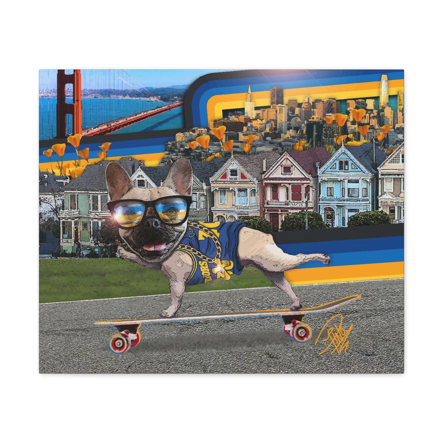 Frenchie Skating San Francisco - Canvas Gallery Wraps