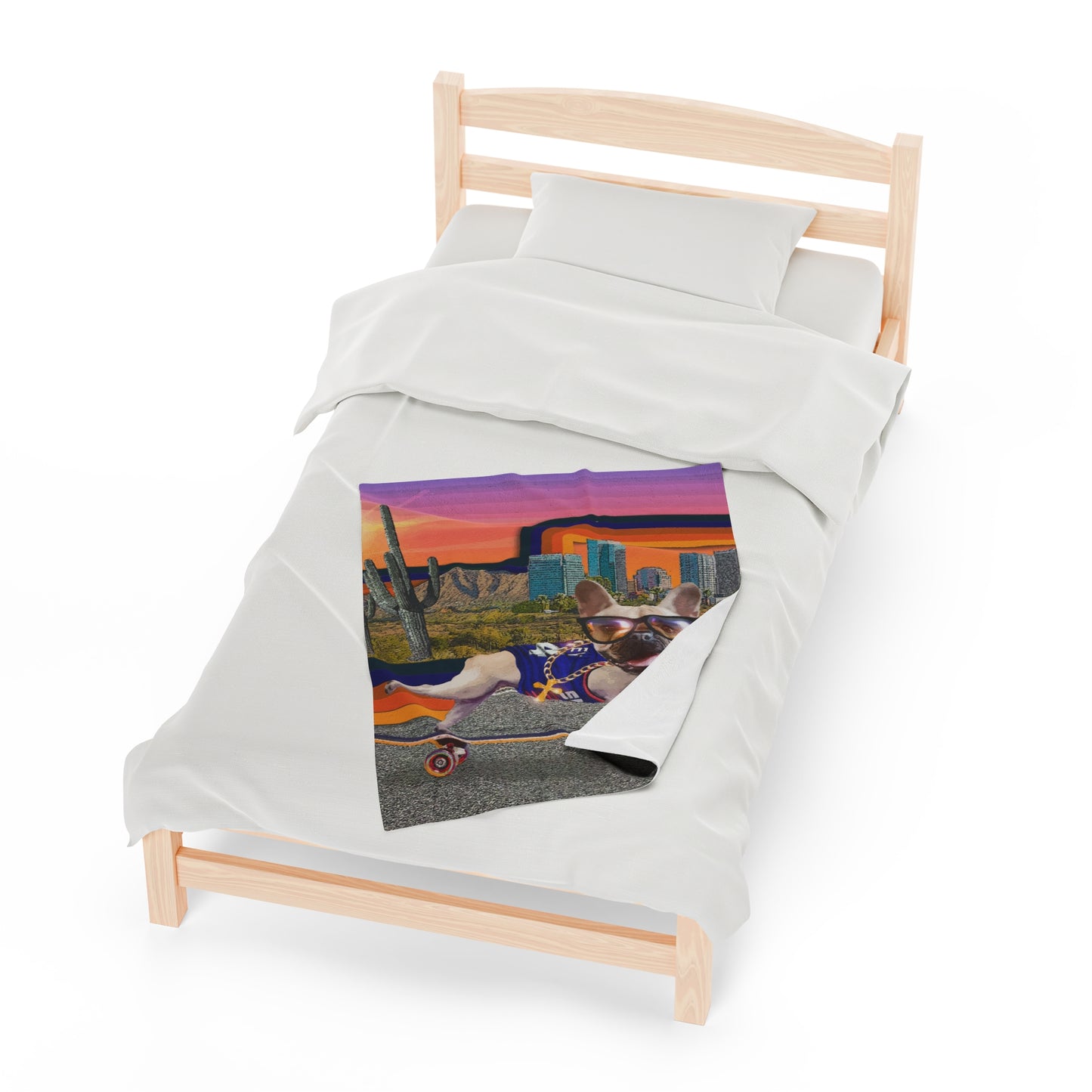 Frenchie Skating Phoenix - Velveteen Plush Blanket