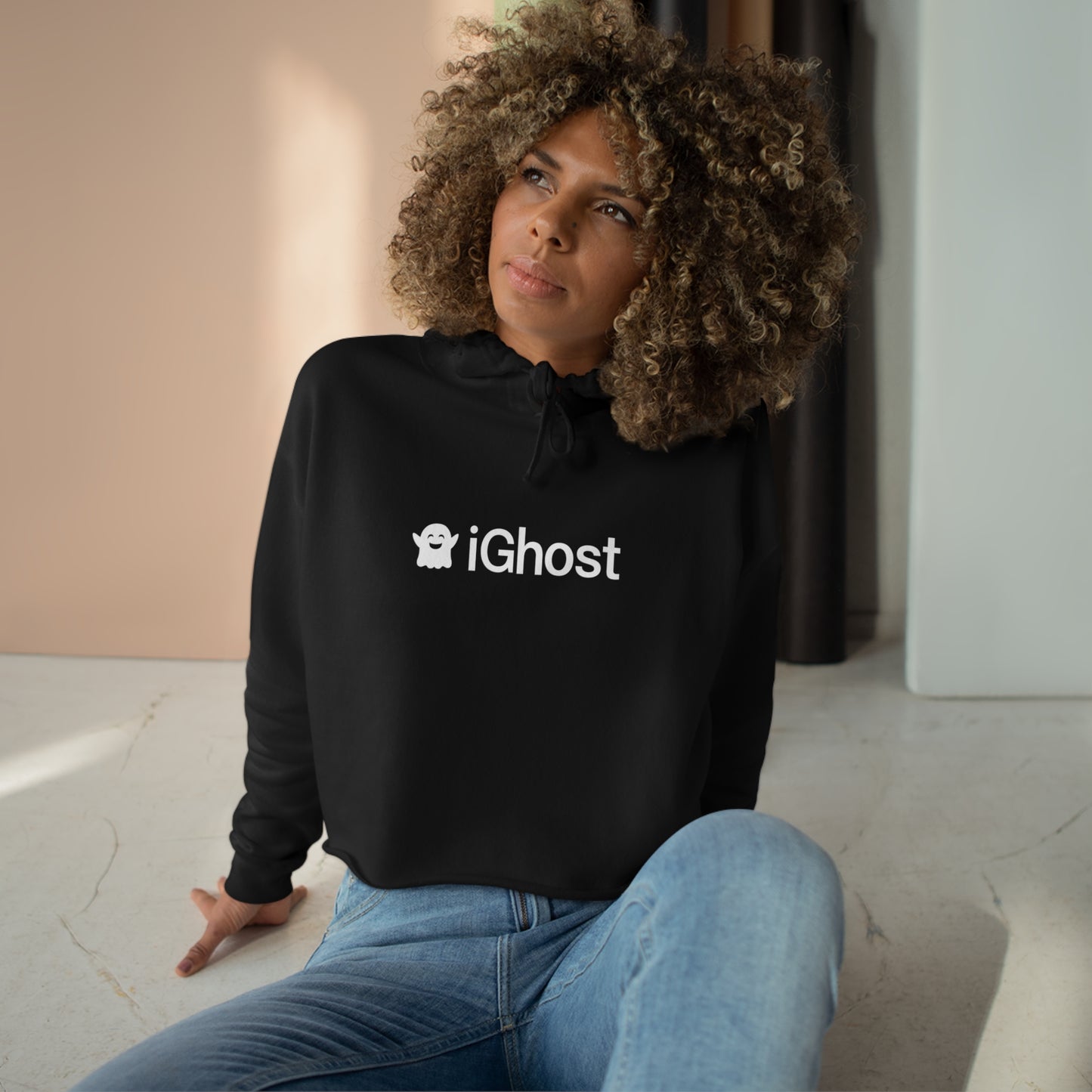 iGhost Logo - (black or pink) Crop Hoodie