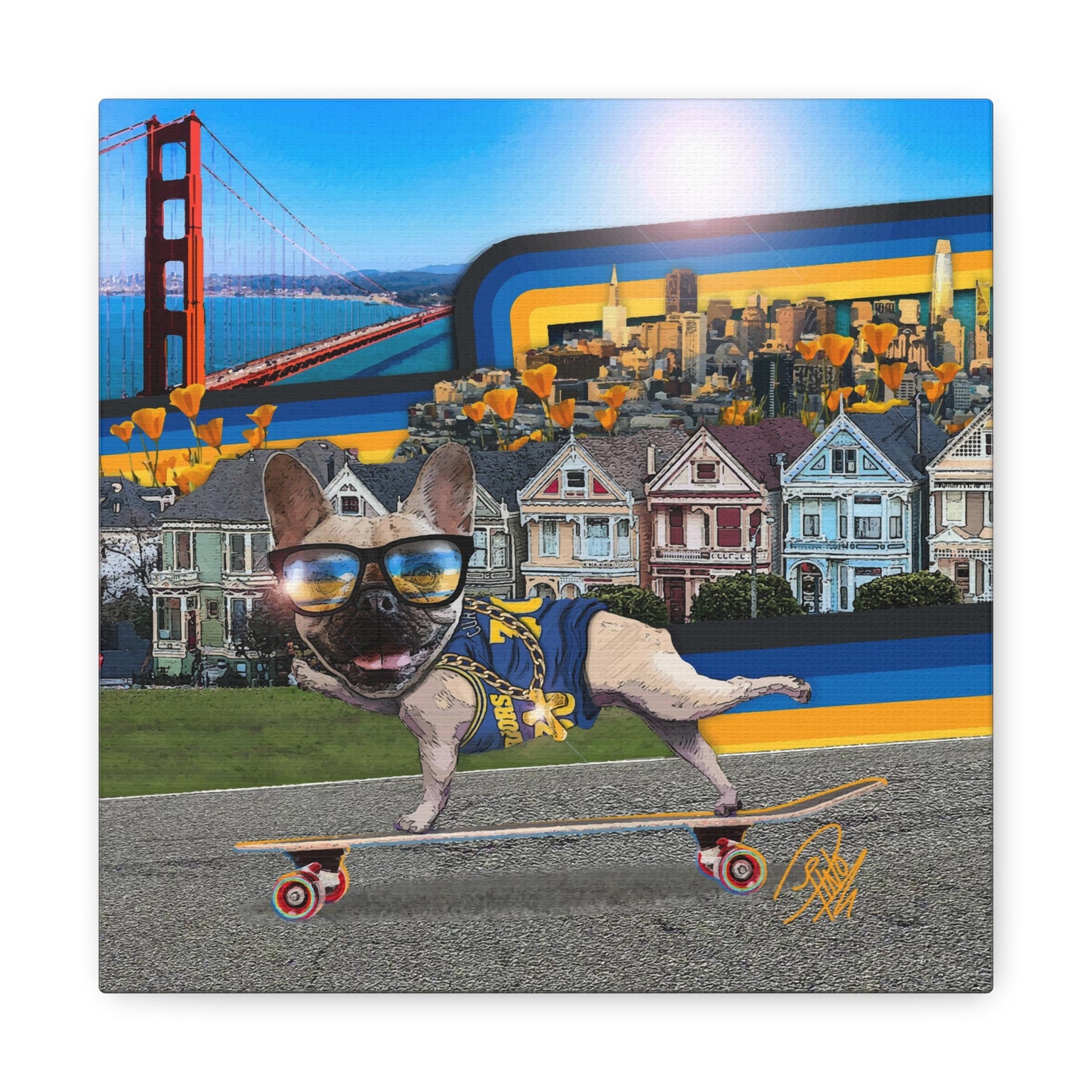 Frenchie Skating San Francisco - Canvas Gallery Wraps