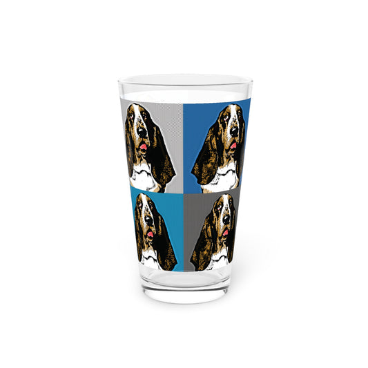 Basset Hounds Pop Art (Blues & Greys) Pint Glass, 16oz