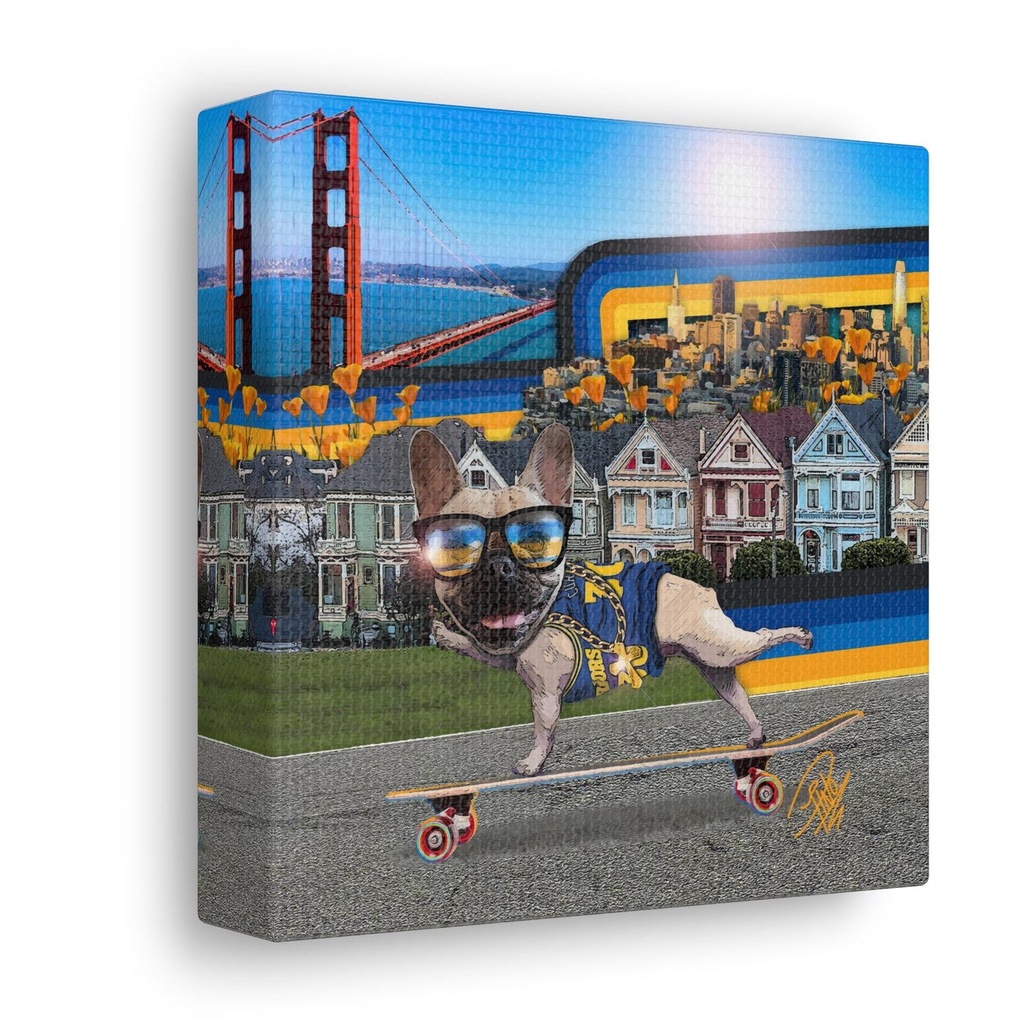 Frenchie Skating San Francisco - Canvas Gallery Wraps