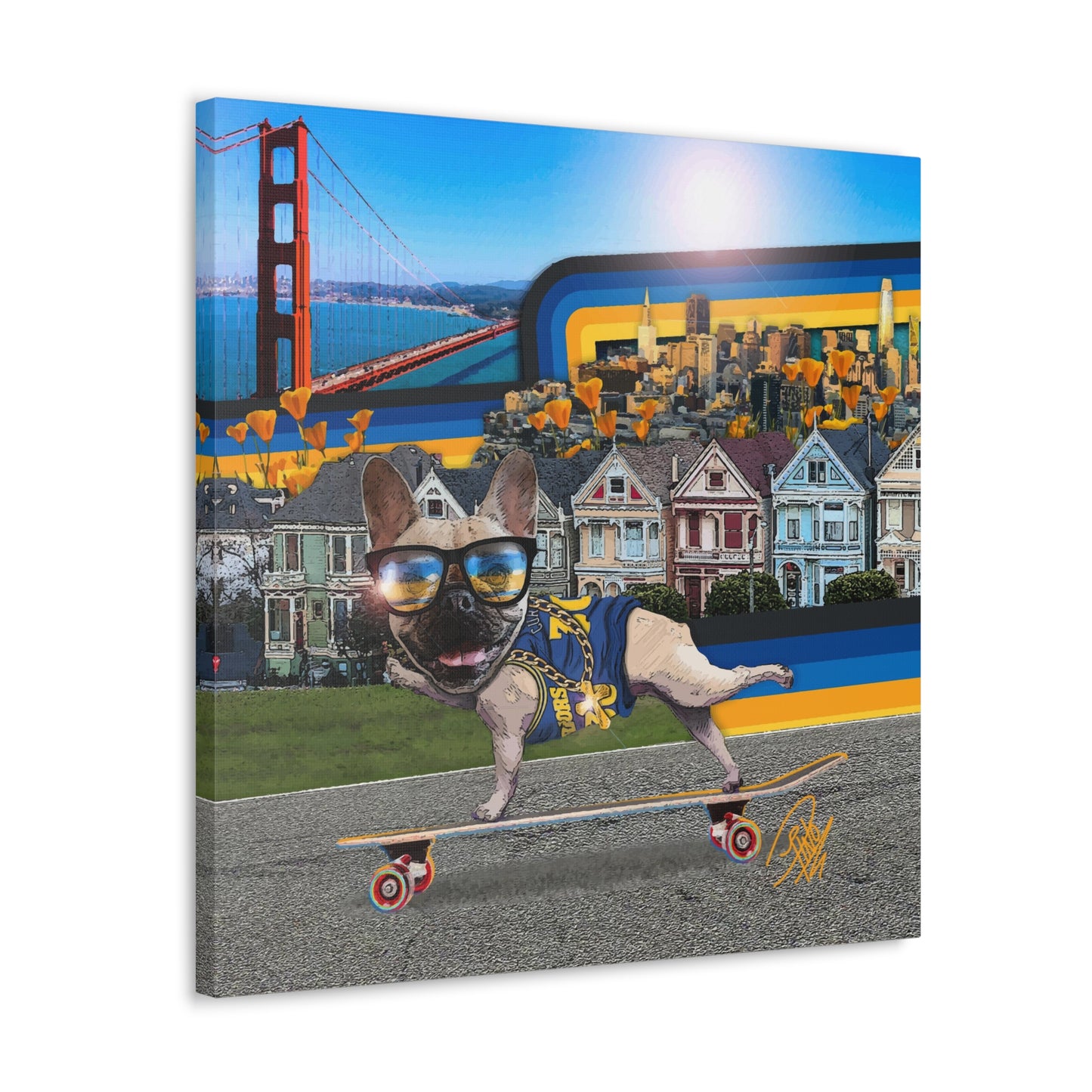 Frenchie Skating San Francisco - Canvas Gallery Wraps