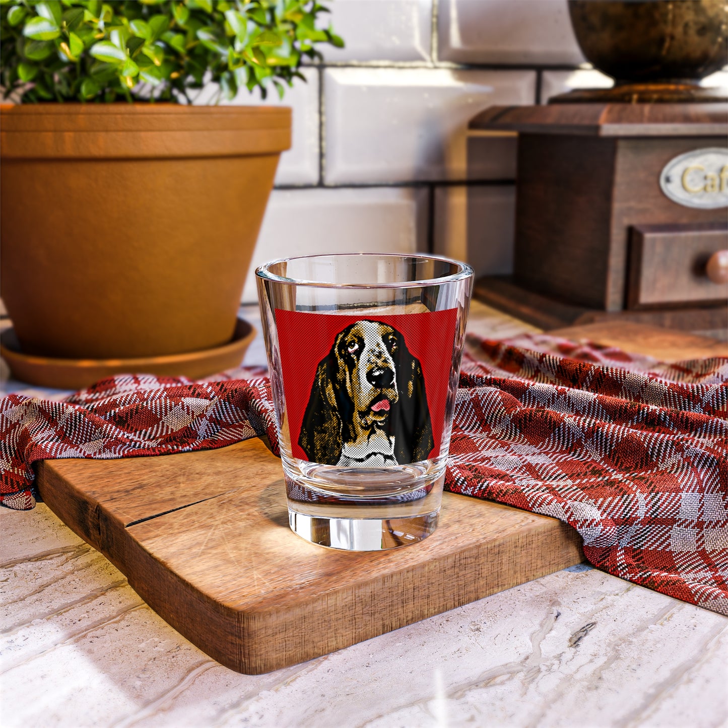 Basset Hound Pop Art (Red) Shot Glass, 1.5oz