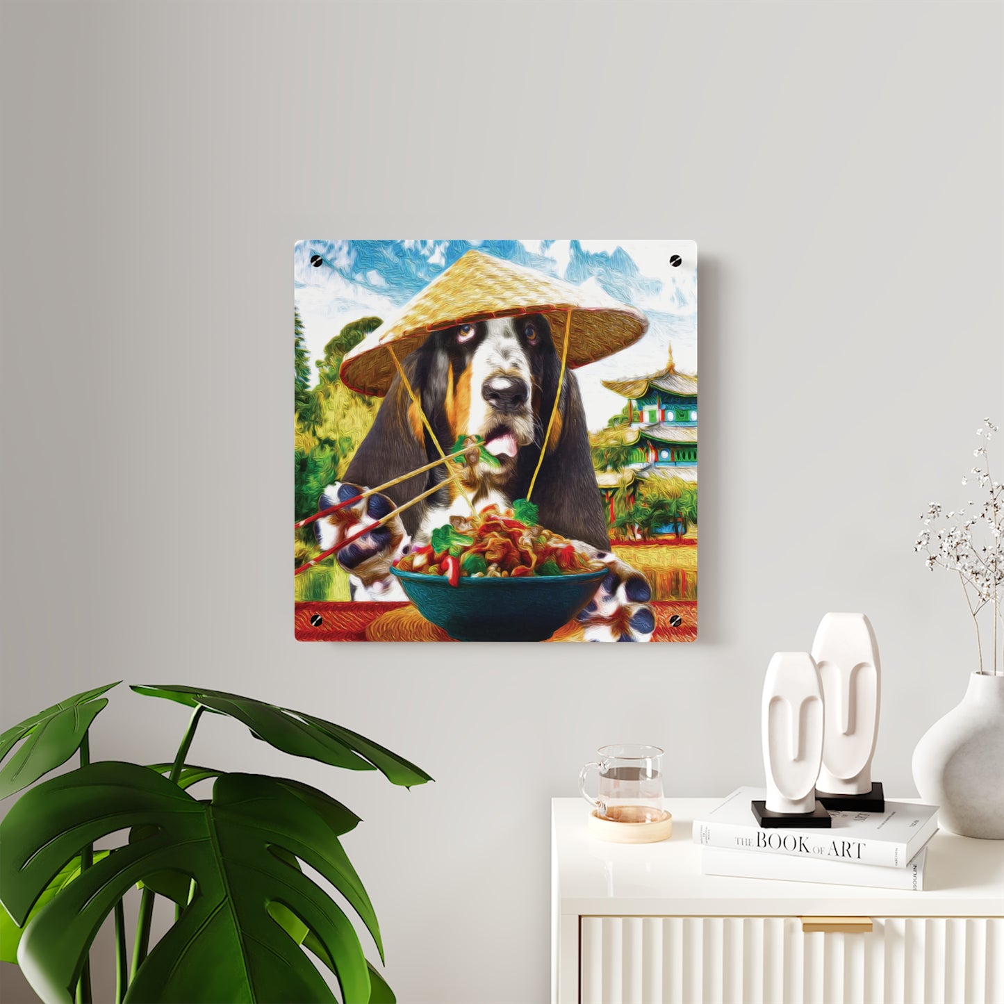 Basset Eating Chinese Food - Acrylic Wall Art Panels