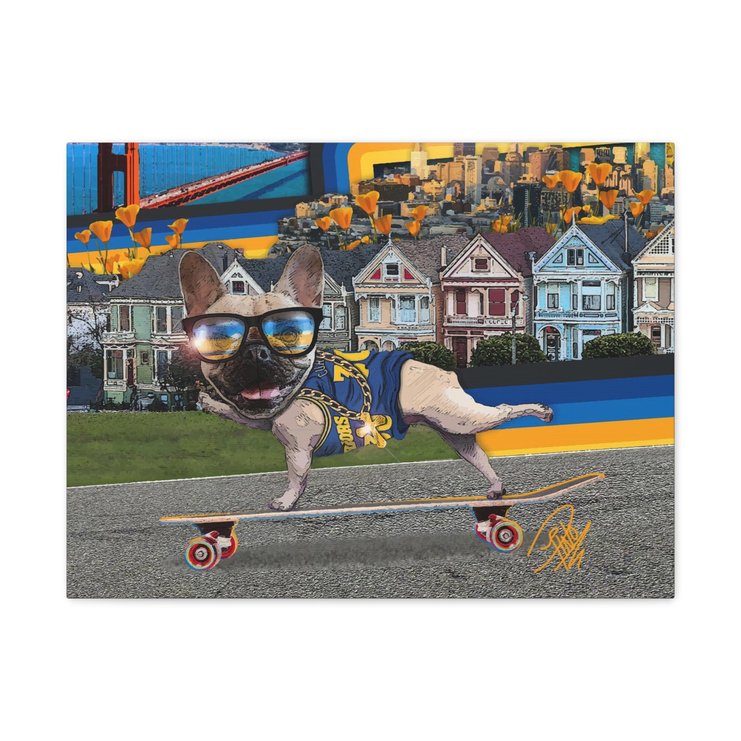 Frenchie Skating San Francisco - Canvas Gallery Wraps