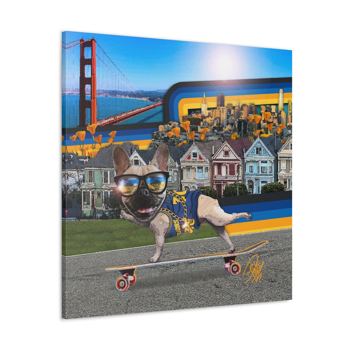 Frenchie Skating San Francisco - Canvas Gallery Wraps