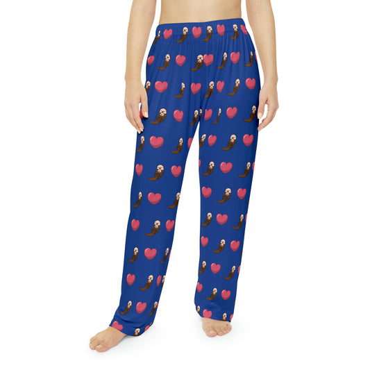 Otters & Hearts (Blue) - Women's Pajama Pants (AOP)