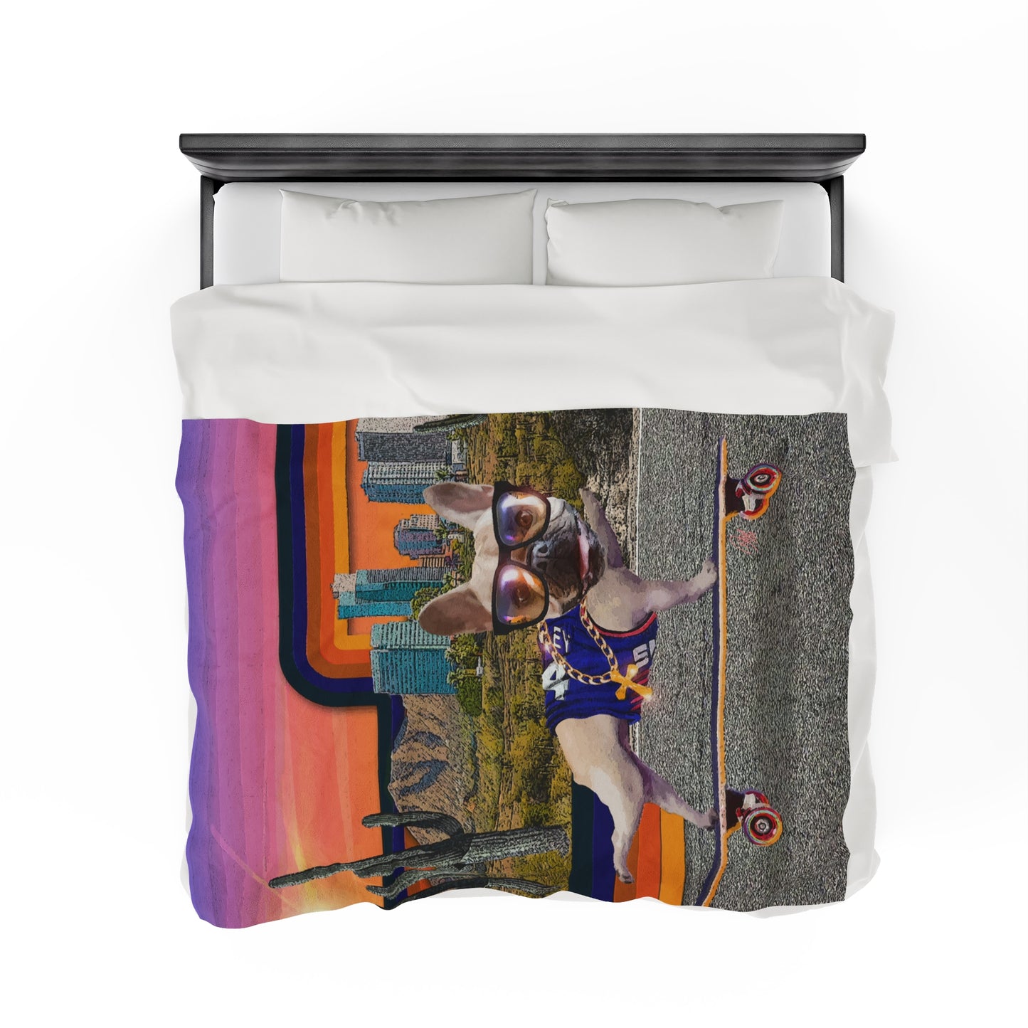 Frenchie Skating Phoenix - Velveteen Plush Blanket