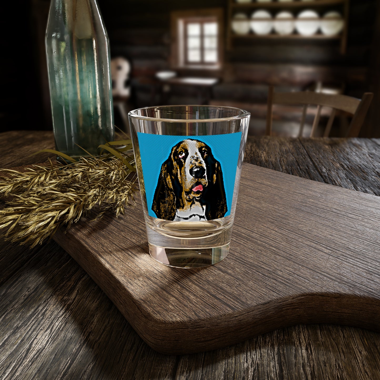 Basset Hound Pop Art (Teal) Shot Glass, 1.5oz