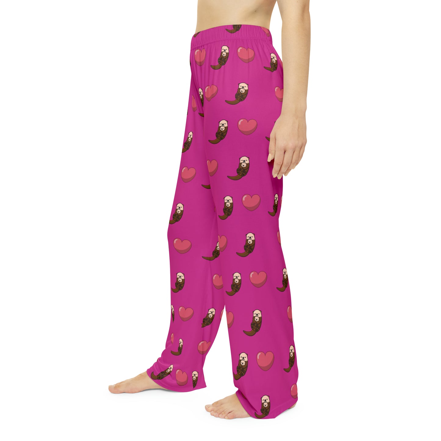 Otters & Hearts (pink) - Women's Pajama Pants (AOP)