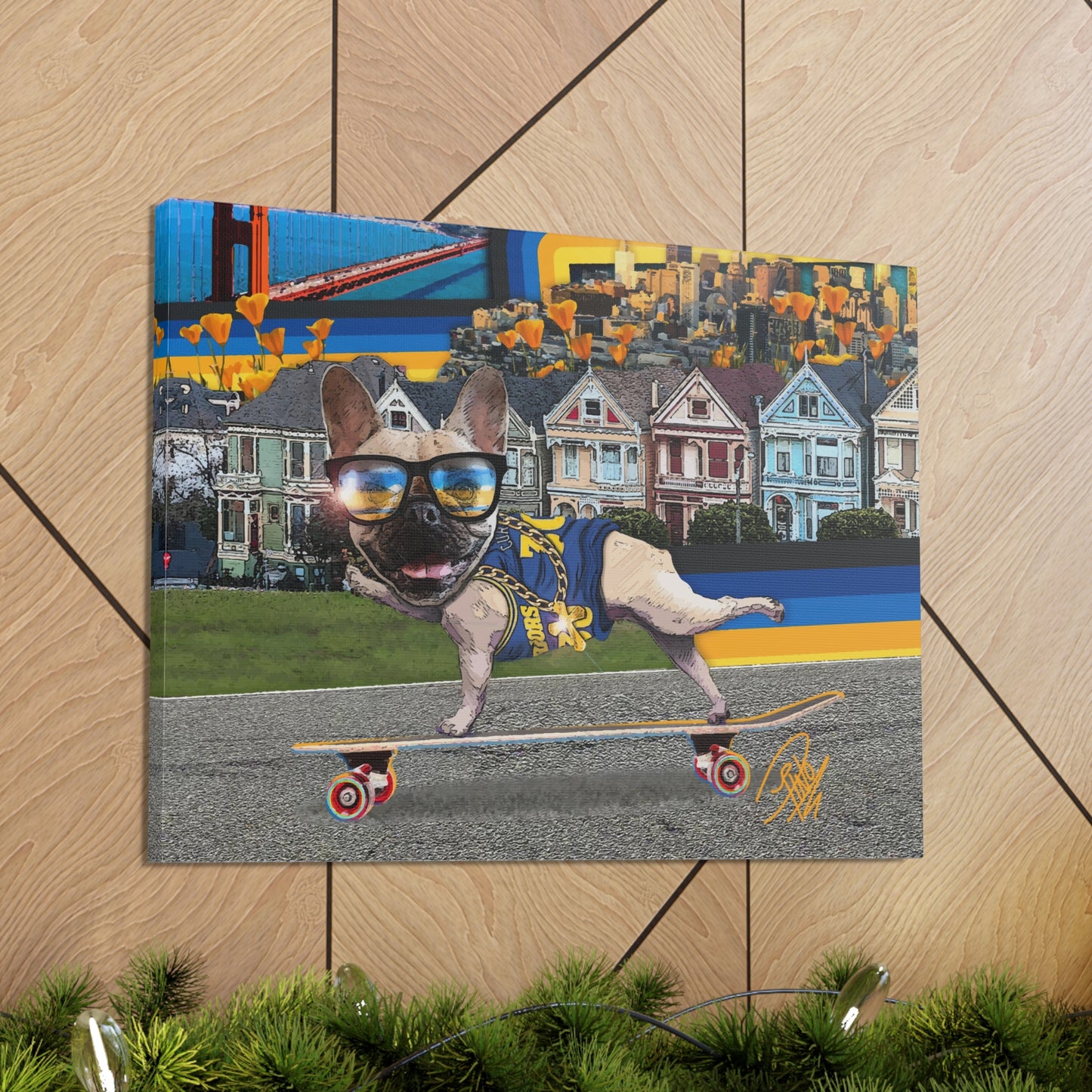 Frenchie Skating San Francisco - Canvas Gallery Wraps