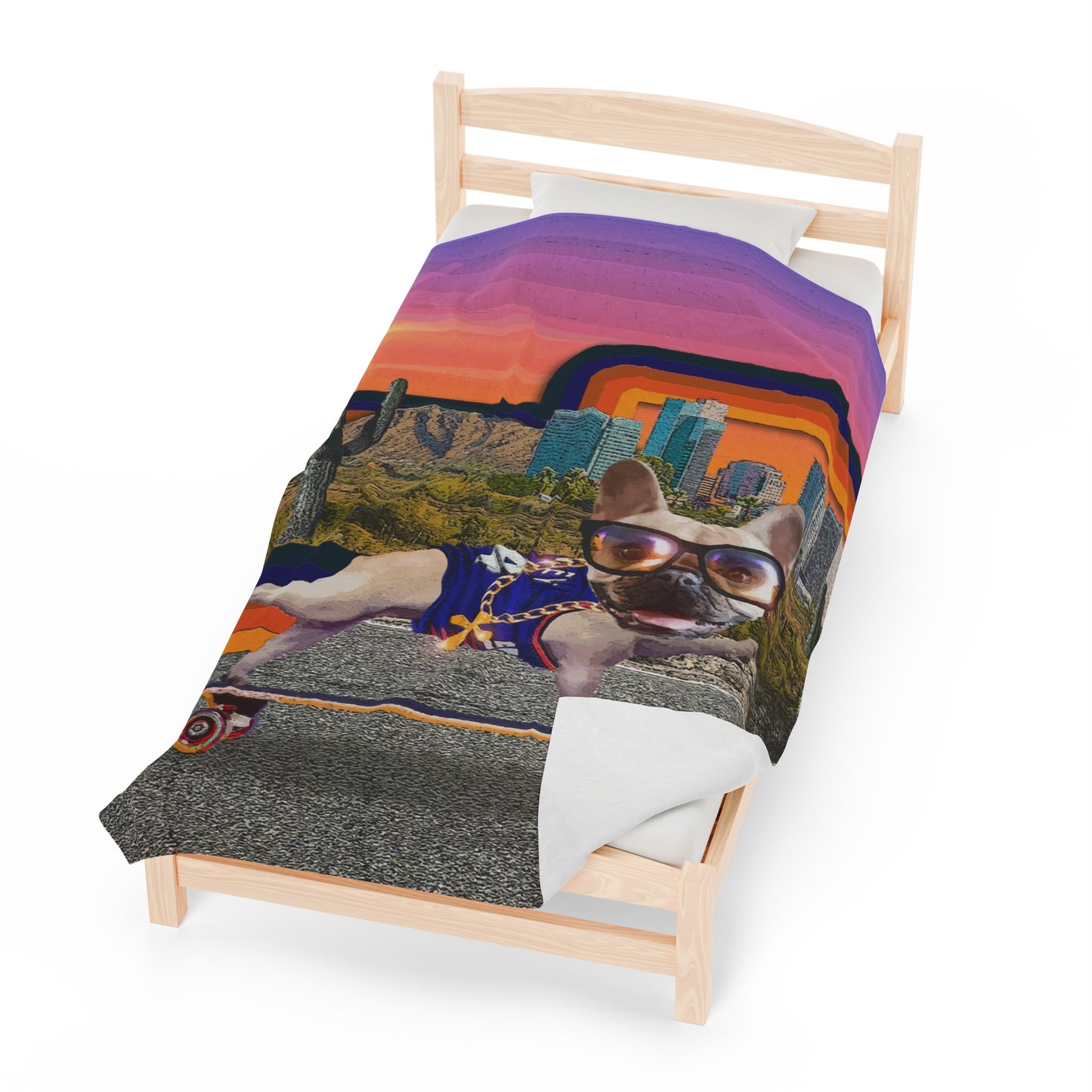 Frenchie Skating Phoenix - Velveteen Plush Blanket