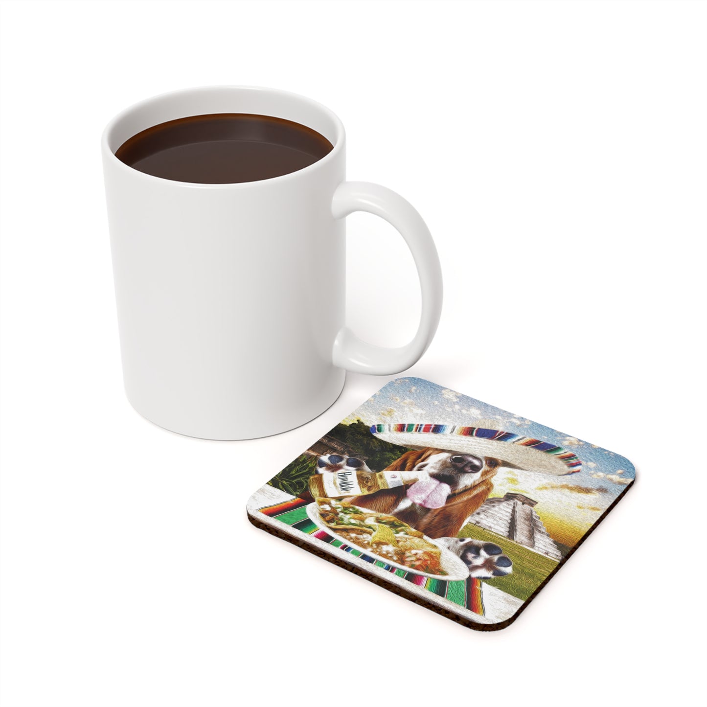 Basset Eating Mexican Food - Cork Back Coaster