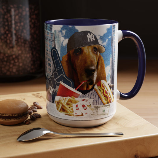 Basset Hound Eating at a New York hot dog stand - Coffee Mug - Perfect for Dog Lovers, Coffee Enthusiasts, Gifts, Home Decor, and More