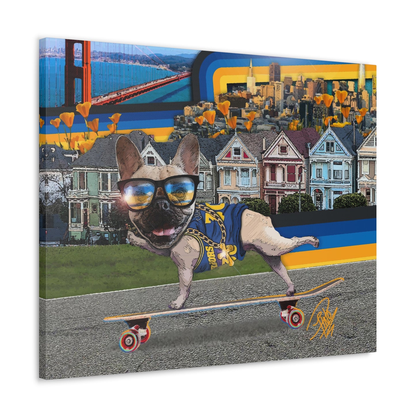 Frenchie Skating San Francisco - Canvas Gallery Wraps