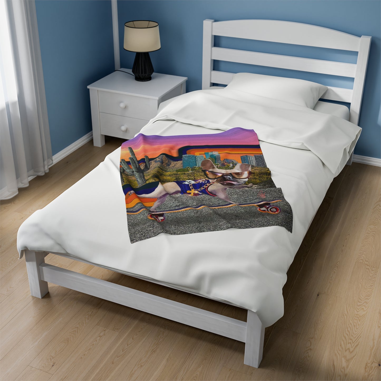 Frenchie Skating Phoenix - Velveteen Plush Blanket