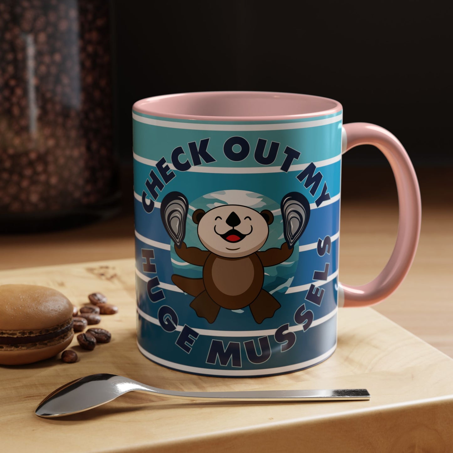 Huge Mussels Happy Sea Otter - Accent Coffee Mug (11, 15oz)