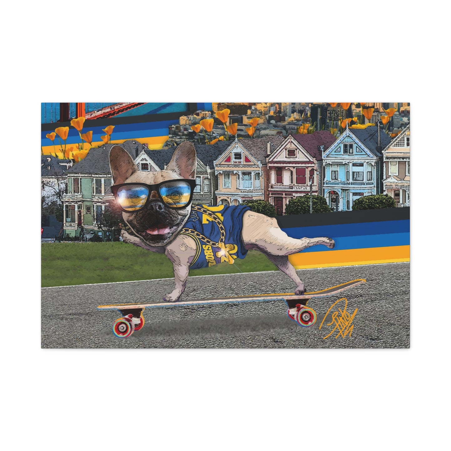 Frenchie Skating San Francisco - Canvas Gallery Wraps