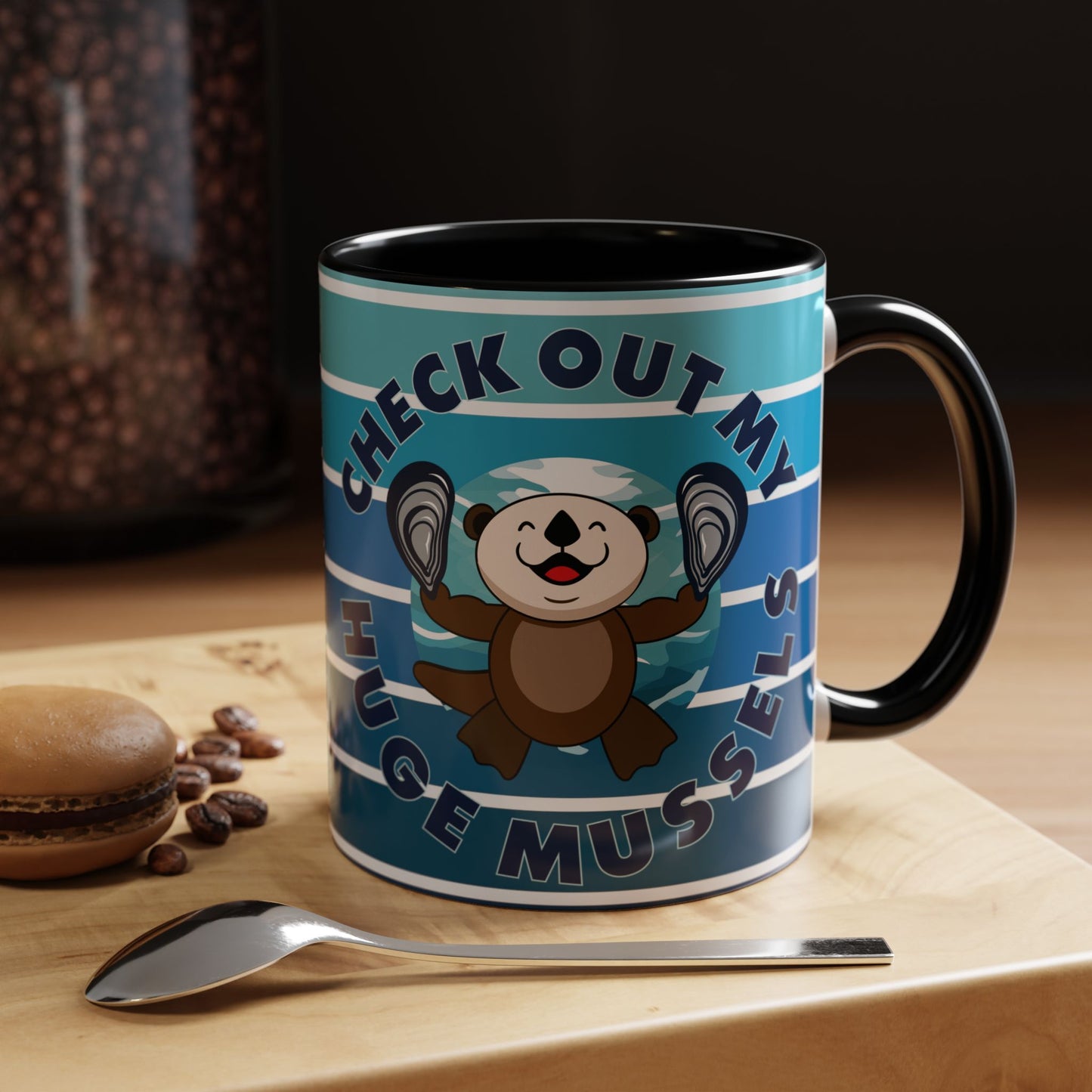 Huge Mussels Happy Sea Otter - Accent Coffee Mug (11, 15oz)