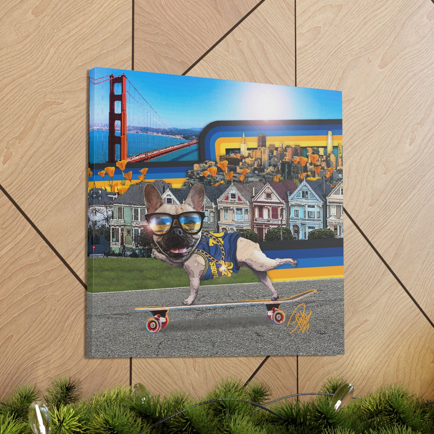 Frenchie Skating San Francisco - Canvas Gallery Wraps