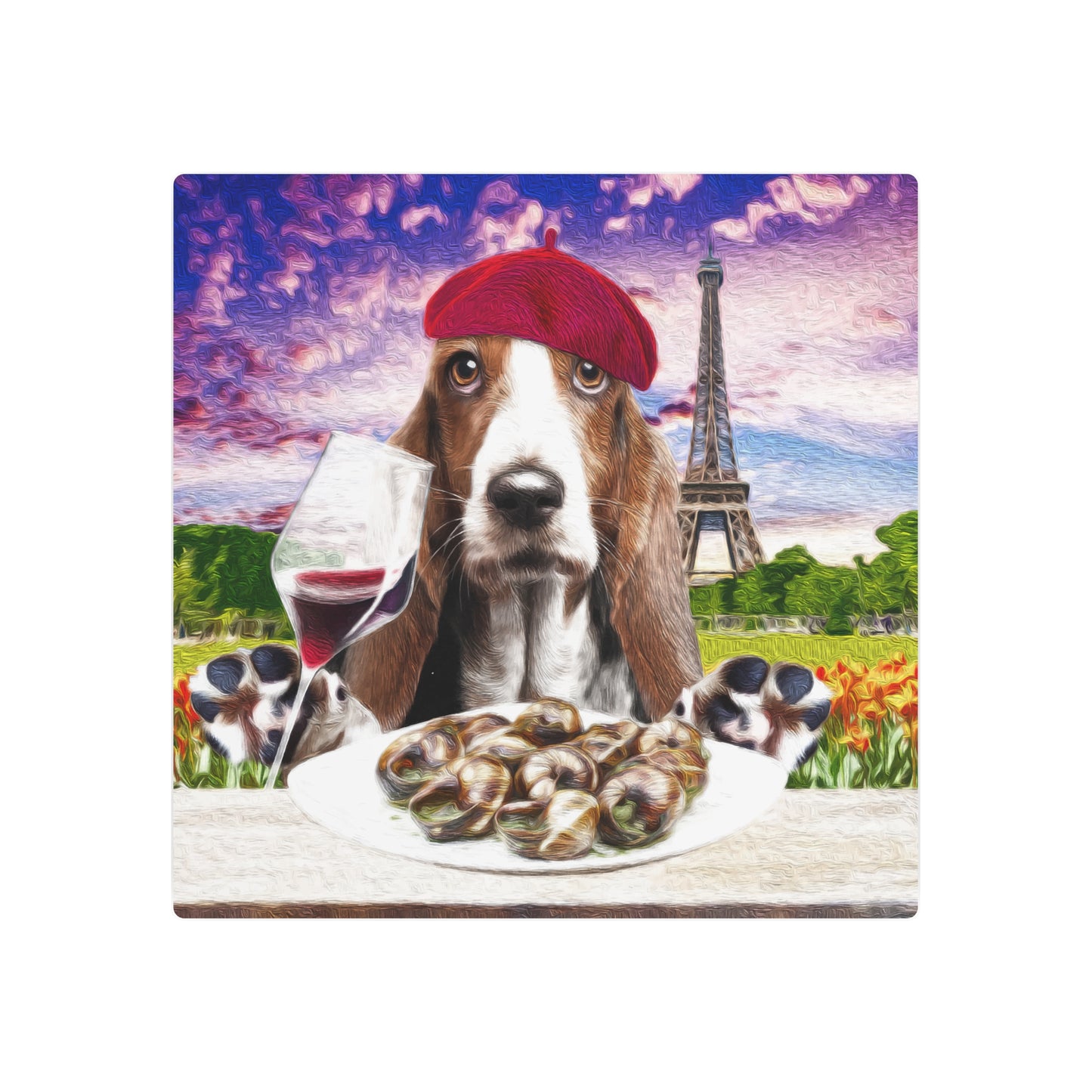 Basset Eating French Food - Metal Art Sign