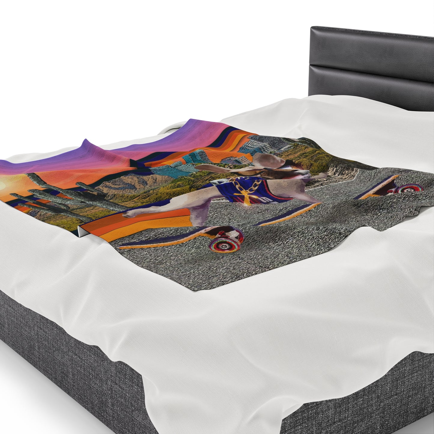 Frenchie Skating Phoenix - Velveteen Plush Blanket
