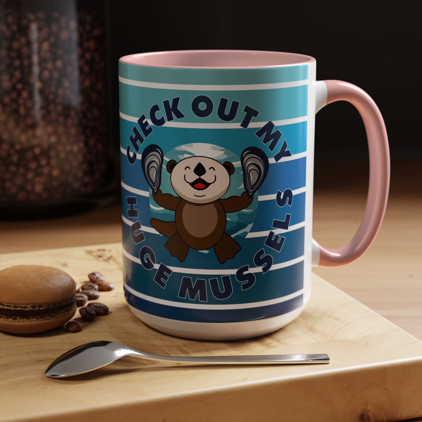 Huge Mussels Happy Sea Otter - Accent Coffee Mug (11, 15oz)